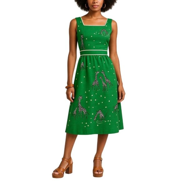 Vintage 1970s Jenny Giraffe Novelty Print Dress Fit & Flare Midi Dresses Vintage 1970s Jenny Giraffe Novelty Print Dress Fit & Flare Midi Dresses